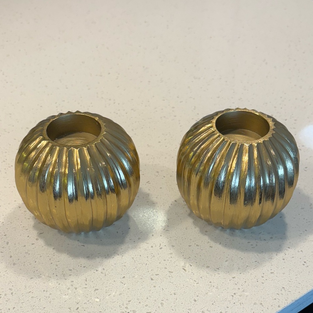 🔸NWT🔸Set of 2 CB2 Slice Gold Tea Light Holders